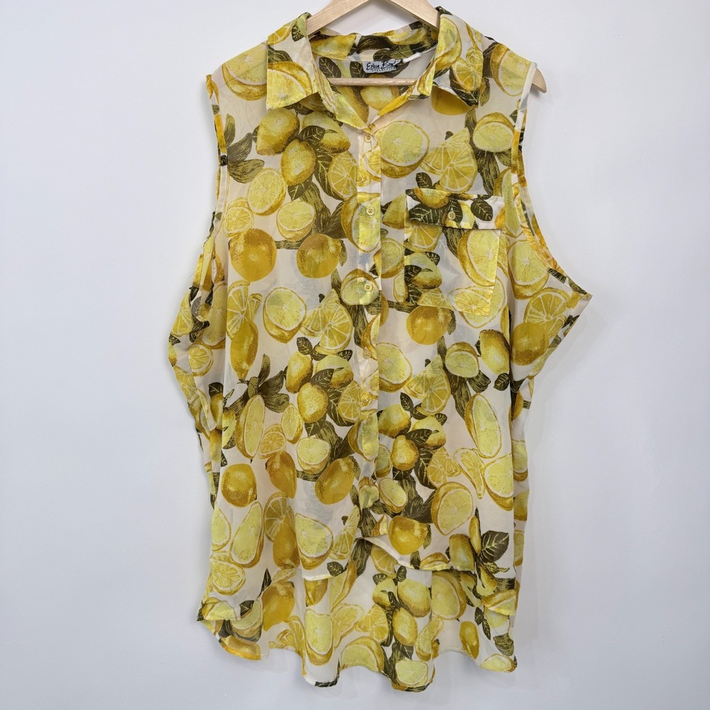 Erica Brooke Sleeveless Lemon Tunic Top Size 34 Yellow Lightweight Sheer Flowy‎